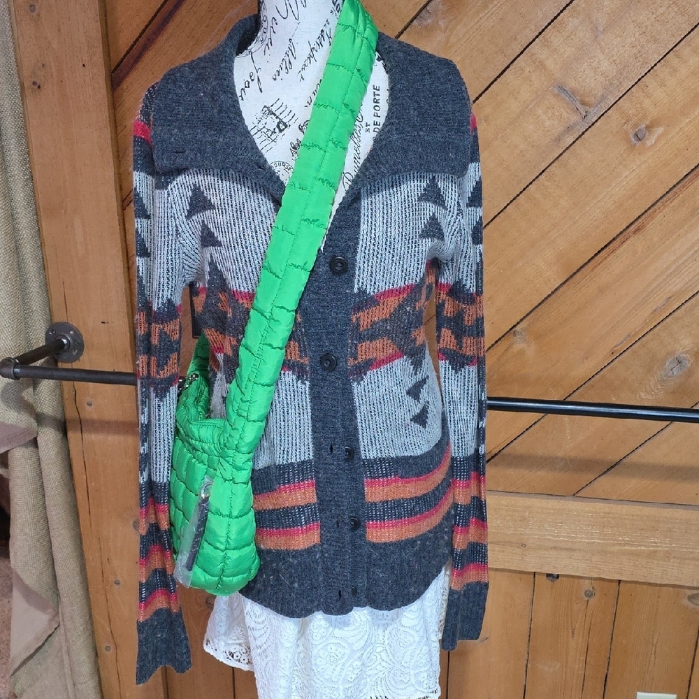 Nixon Womens Southwestern Geometric Knit Cardigan Sweater Grey Orange Small - Picture 6 of 6